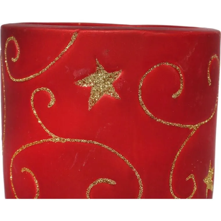 Czerwona Ceramiczna Osłonka Na Święta Bożego Narodzenia Z Motywem Gwiazdy - 14 cm
