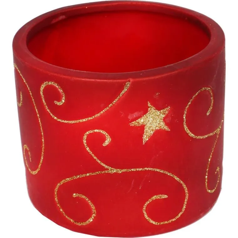 Czerwona Ceramiczna Osłonka Na Święta Bożego Narodzenia Z Motywem Gwiazdy - 14 cm