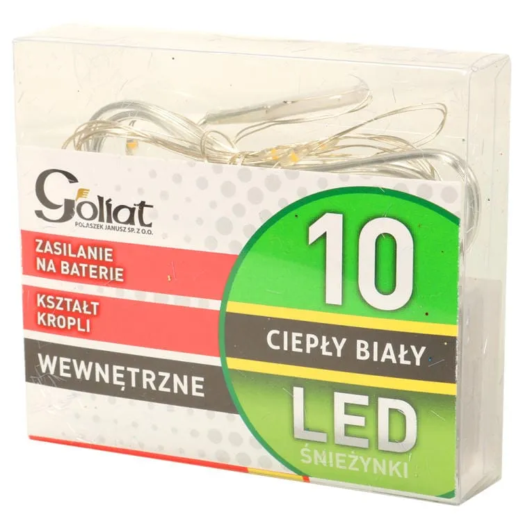 Energooszczędne Lampki Choinkowe-Łezki Na Białym Druciku Z 10 LED, Ciepły Kolor, Zasilane Na Baterie AA - Biały