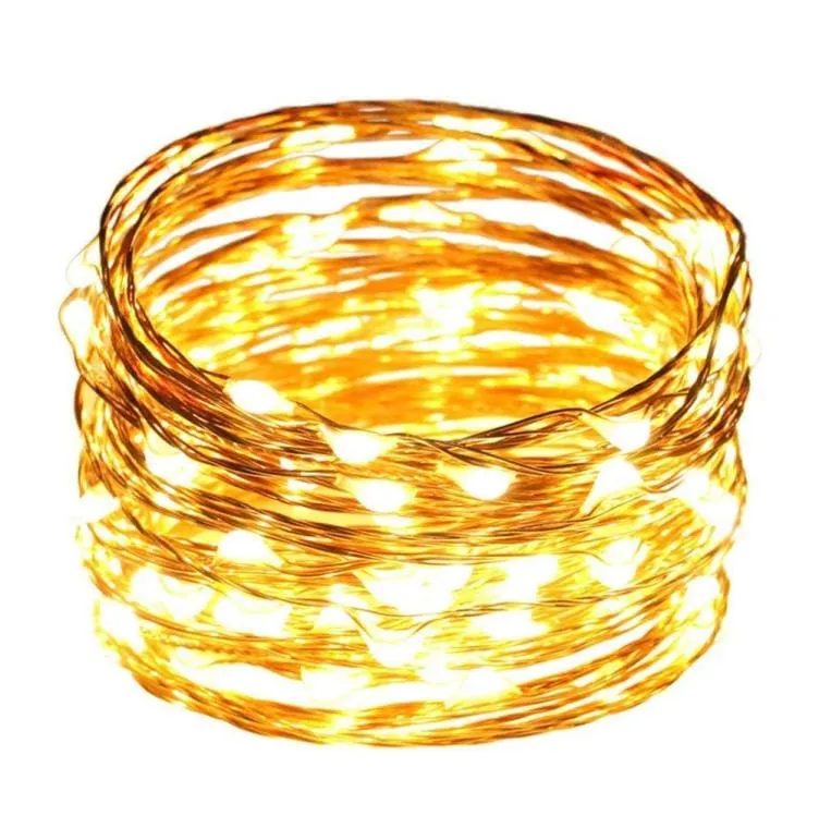 Energooszczędne Lampki Choinkowe-Łezki Na Białym Druciku Z 10 LED, Ciepły Kolor, Zasilane Na Baterie AA - Biały