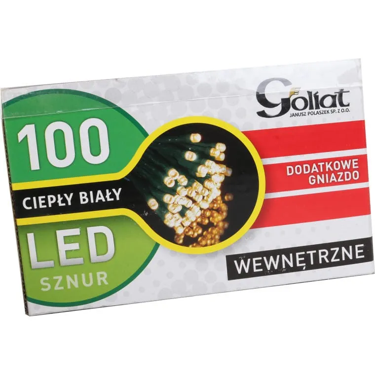 Lampki Choinkowe 100 LED Ciepłe Białe, 5m, Z Dodatkowym Gniazdem, Do Użycia Wewnętrznego, IP20