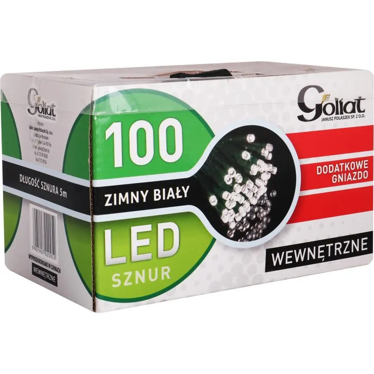 Lampki Choinkowe 100 LED Wewnętrzne Zimny Z Dod. Gniazdem - Biały