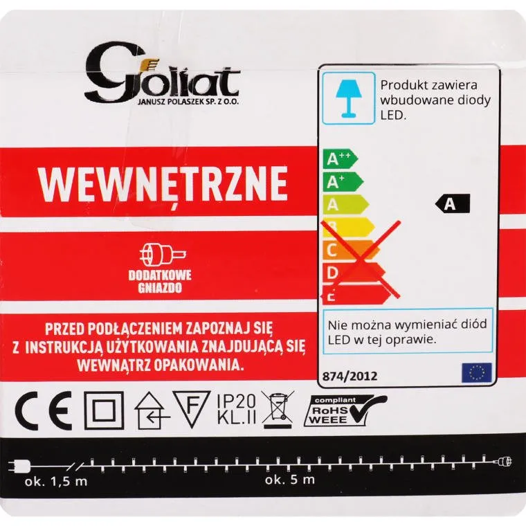 Lampki Choinkowe 100 LED Wewnętrzne Zimny Z Dod. Gniazdem - Biały