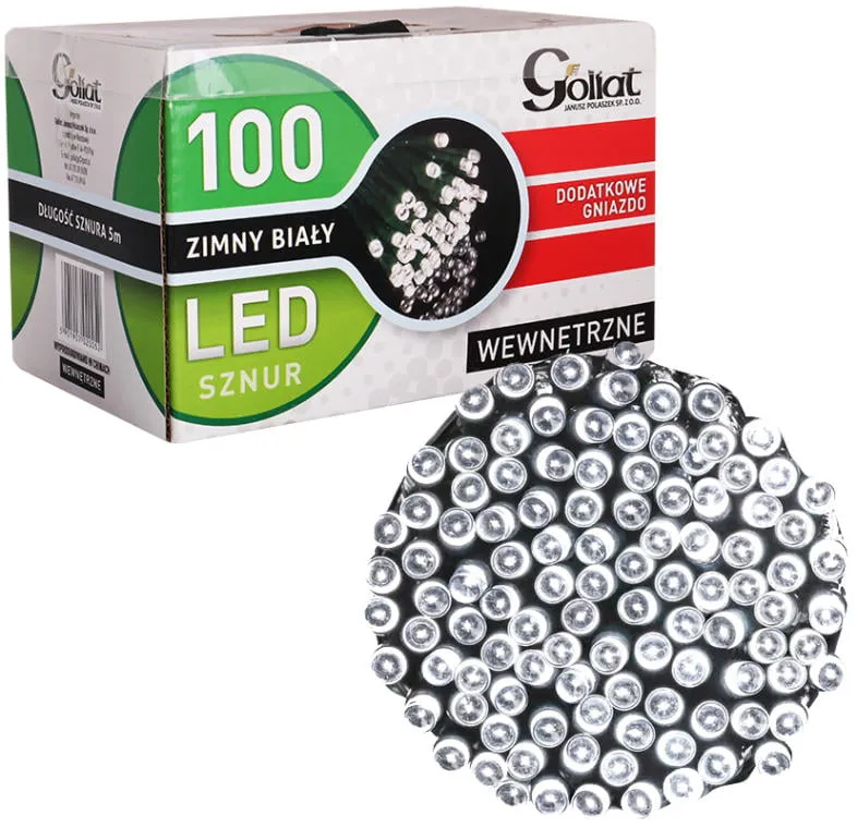 Lampki Choinkowe 100 LED Wewnętrzne Zimny Z Dod. Gniazdem - Biały
