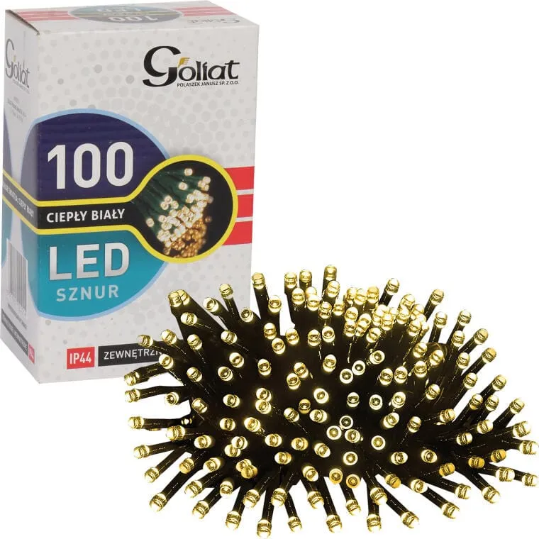 Zewnętrzne Lampki Choinkowe LED 100szt - Ciepły Biały, IP44, Dł. 4,95M+1,5M, Zasilane Sieciowo