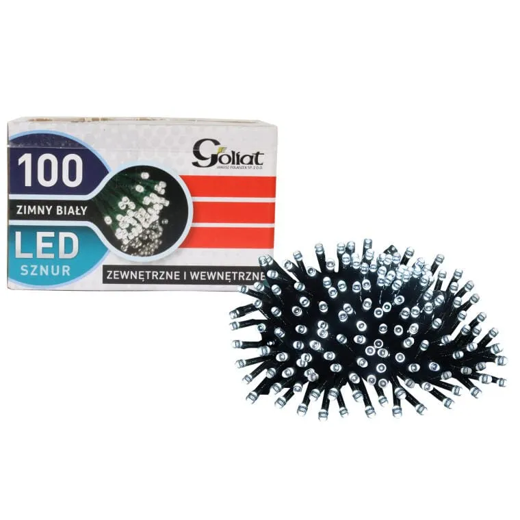Lampki Choinkowe Zewnętrzne 100 LED, Kolor Zimny Biały, 8m, Zasilanie Sieciowe, Przewód Miedziany