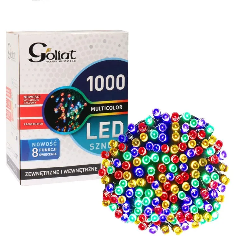 Programowalne Lampki Choinkowe 1000 LED Multikolor Z Timerem I Długim Kablem, Przeznaczone Do Użytku Zewnętrznego