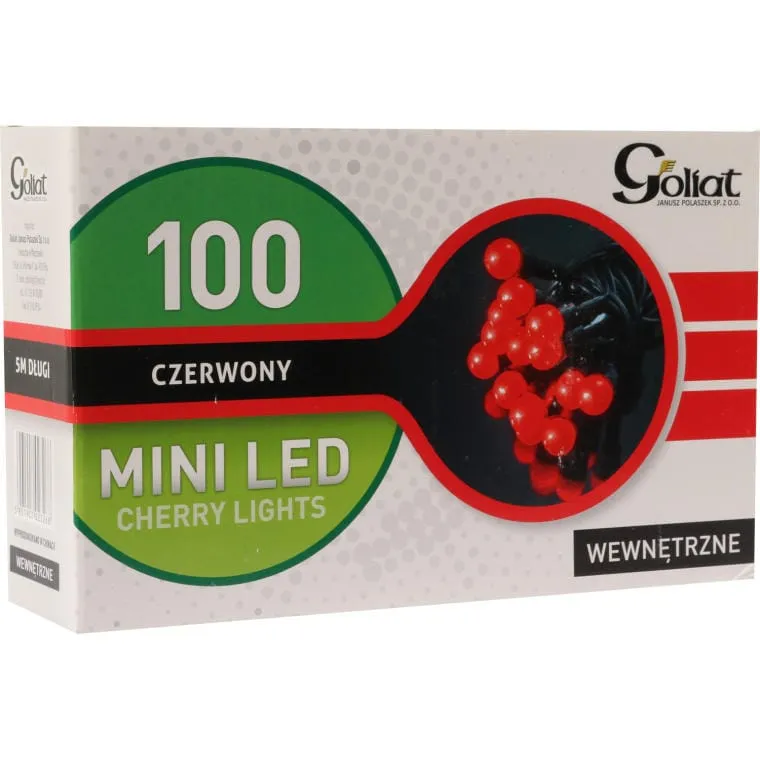 Lampki Choinkowe Z LED W Kształcie Kulek, 100 szt., Długość 5m, Do Użycia Wewnętrznego IP20 - Czerwone