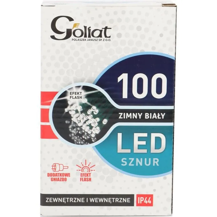 Komplet Lampek Choinkowych 100 LED Zimny Z Efektem Flash I Dodatkowym Gniazdem, Odporny Na Wodę (IP44) - Biały