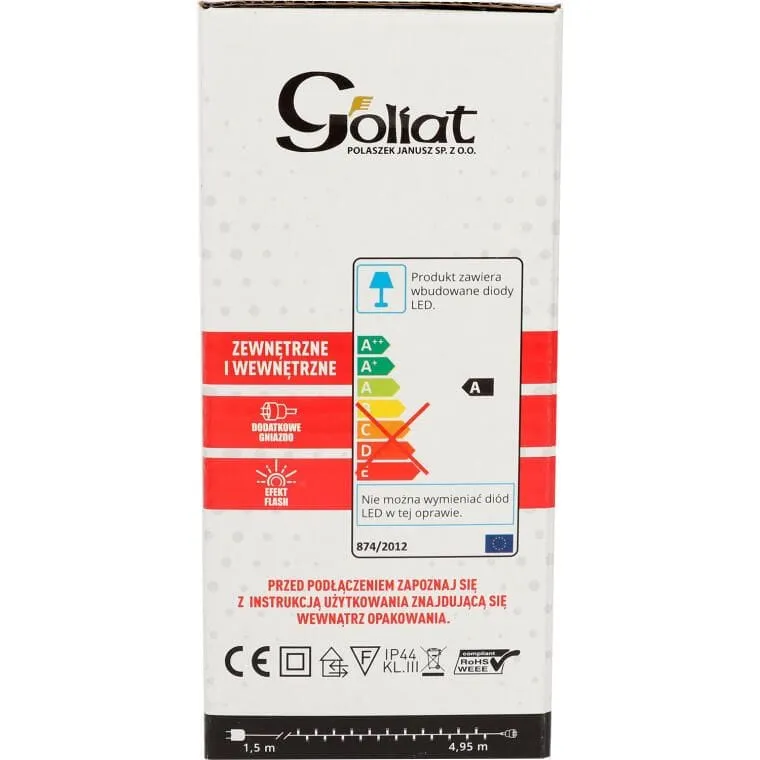 Komplet Lampek Choinkowych 100 LED Zimny Z Efektem Flash I Dodatkowym Gniazdem, Odporny Na Wodę (IP44) - Biały