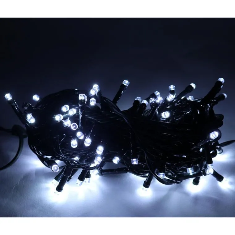 Komplet Lampek Choinkowych 100 LED Zimny Z Efektem Flash I Dodatkowym Gniazdem, Odporny Na Wodę (IP44) - Biały