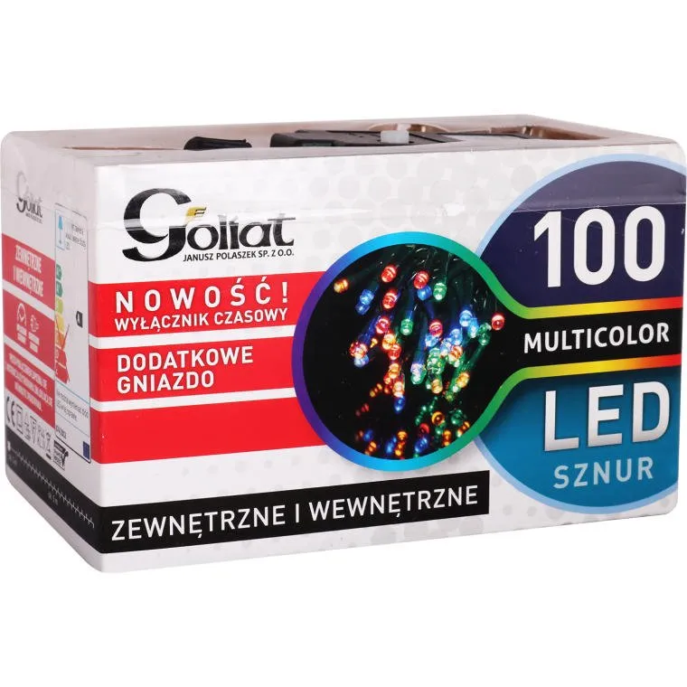 Stabilne Lampki Świąteczne 100 LED Z Dodatkowym Gniazdem I Timerem - Kolor Zimny Biały, Wodoodporne, Do Użycia Wewnętrzny I Zewnętrzny, Polska Dystrybucja