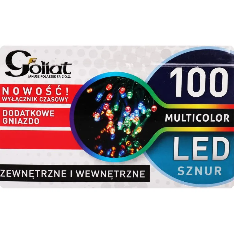 Stabilne Lampki Świąteczne 100 LED Z Dodatkowym Gniazdem I Timerem - Kolor Zimny Biały, Wodoodporne, Do Użycia Wewnętrzny I Zewnętrzny, Polska Dystrybucja