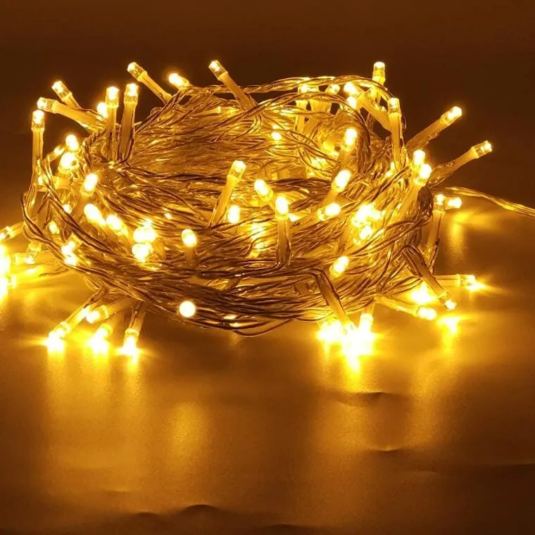 Lampki Choinkowe Zewnętrzne 100 LED, Ciepły, Z Kontrolerem 8 Funkcji I Miedzianymi Przewodami, Zasilanie Sieciowe - Biały