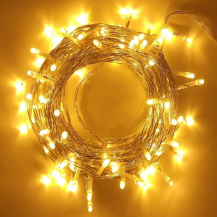 Lampki Choinkowe Zewnętrzne 100 LED, Ciepły, Z Kontrolerem 8 Funkcji I Miedzianymi Przewodami, Zasilanie Sieciowe - Biały