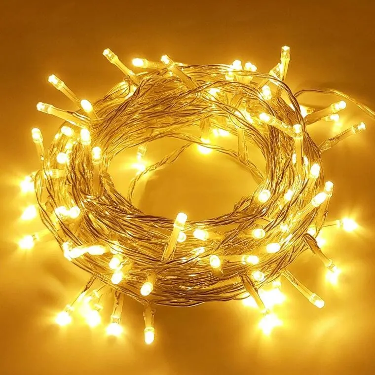 Lampki Choinkowe Zewnętrzne 100 LED, Ciepły, Z Kontrolerem 8 Funkcji I Miedzianymi Przewodami, Zasilanie Sieciowe - Biały