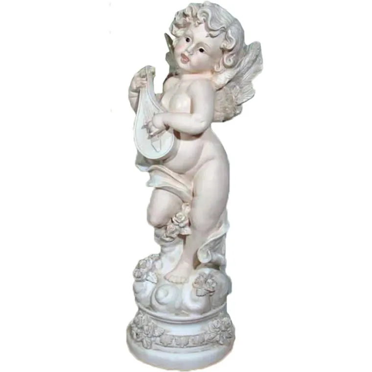 Figurka Anioł Na Cokole Z Lirą W Kolorze Kremowym Z Polirezyney 82x27 cm