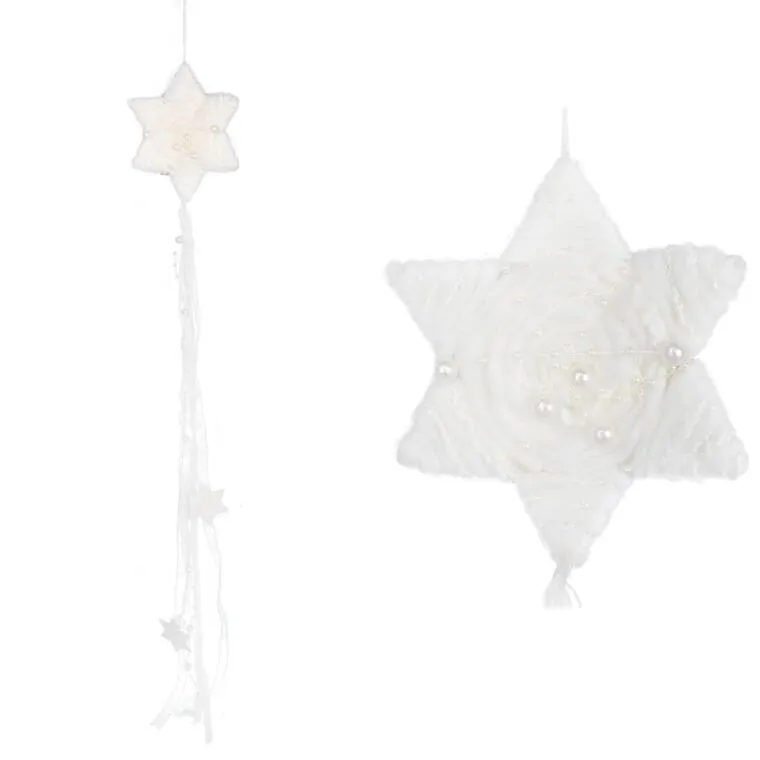 Zawieszka Dekoracyjna Gwiazda Z Włóczki 70 cm - Biała