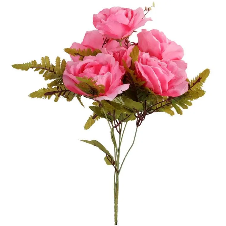 Sztuczne Róże W Bukiecie - 6 Sztuk, Kolor Jasno Różowy, Wysokość 48 cm