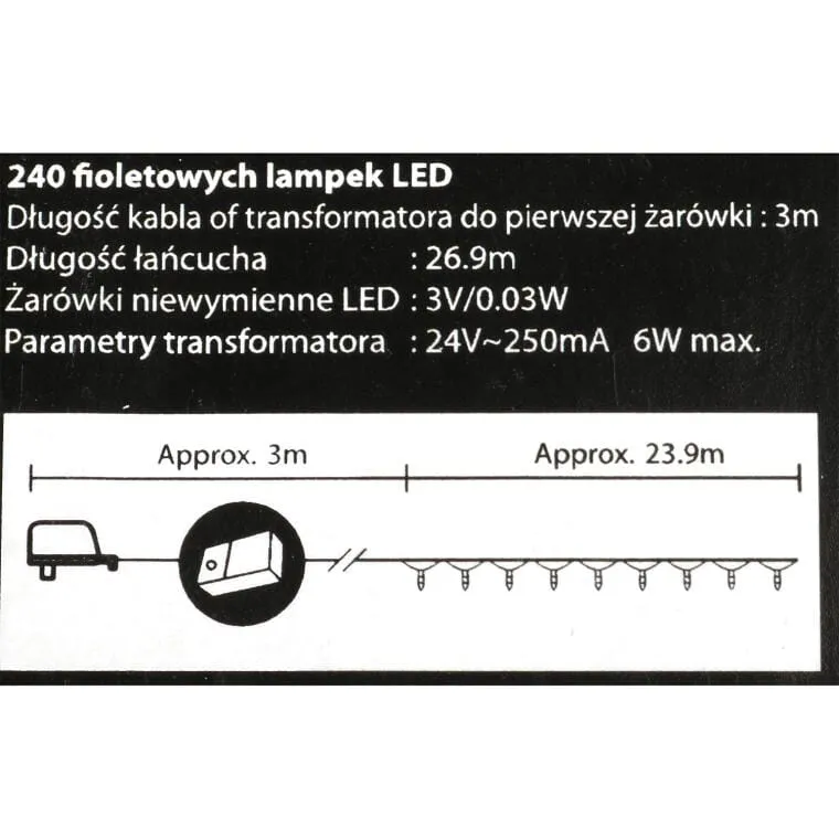 Fioletowe Lampki Choinkowe LED - 240 Sztuk Z Programatorem, Do Użytku Wewnętrznego I Zewnętrznego, Standardy EU, Energooszczędne