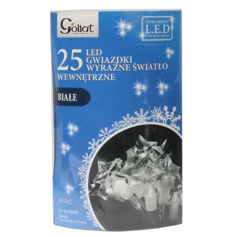 Lampki Choinkowe 25 LED Gwiazdki Na Baterie Zimny - Biały