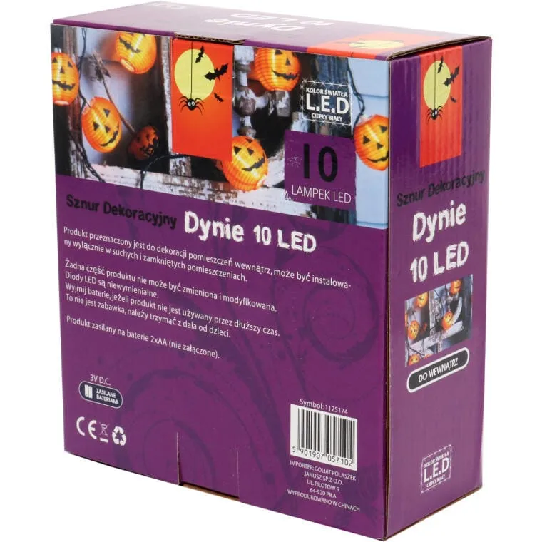 Lampki 10 LED Dynie Sznur Dekoracyjny Na Baterie