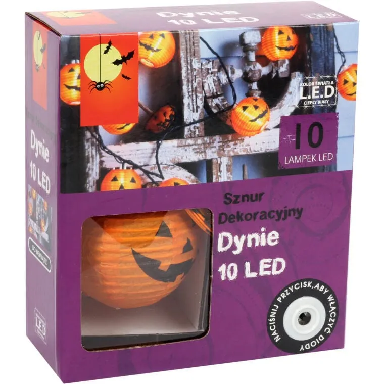 Lampki 10 LED Dynie Sznur Dekoracyjny Na Baterie