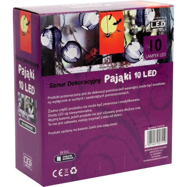 Lampki 10 LED Pająki Sznur Dekoracyjny Na Baterie