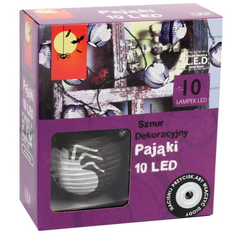 Lampki 10 LED Pająki Sznur Dekoracyjny Na Baterie