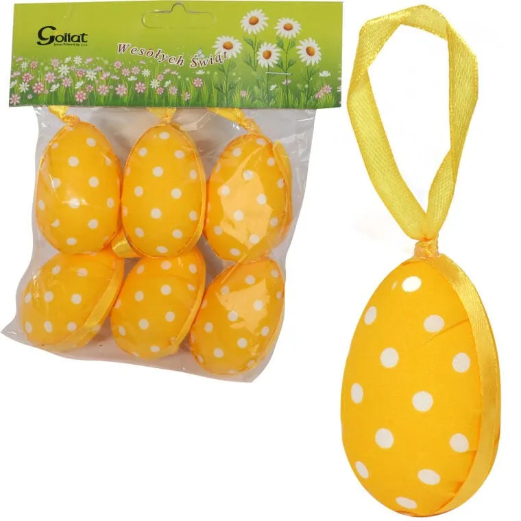 Jajka W Kropki Zawieszki Zestaw 6 Sztuk 6cm - Żółte