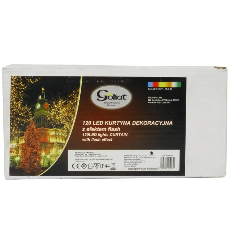 Multikolorowa Kurtyna Świetlna 120 LED Z Efektem Flash, Wymiary 1.2 x 1m, Zasilanie Sieciowe