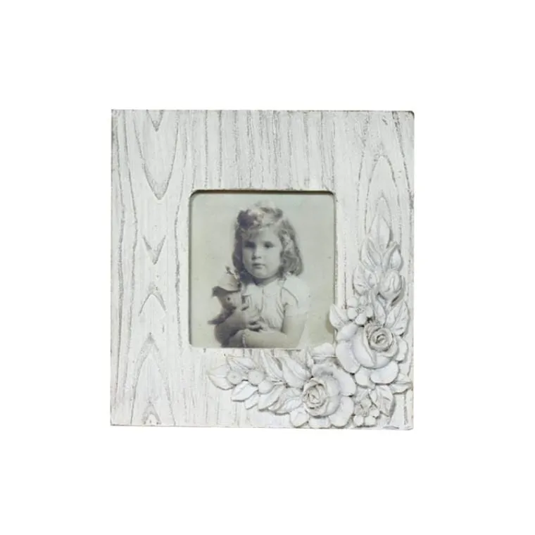 Drewniana Kwadratowa Ramka Na Zdjęcia Z Wypukłym Dekorem 13,2x13,2 cm