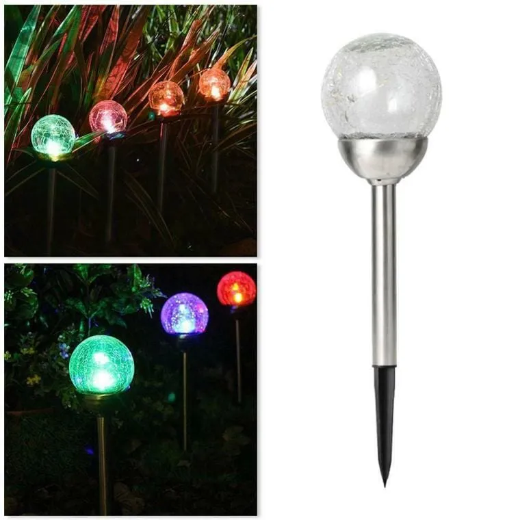 Lampa Solarna LED Z Efektem Crash Glass Wbijana W Ziemię, Odporna Na Warunki Pogodowe, Kolor - Srebrny