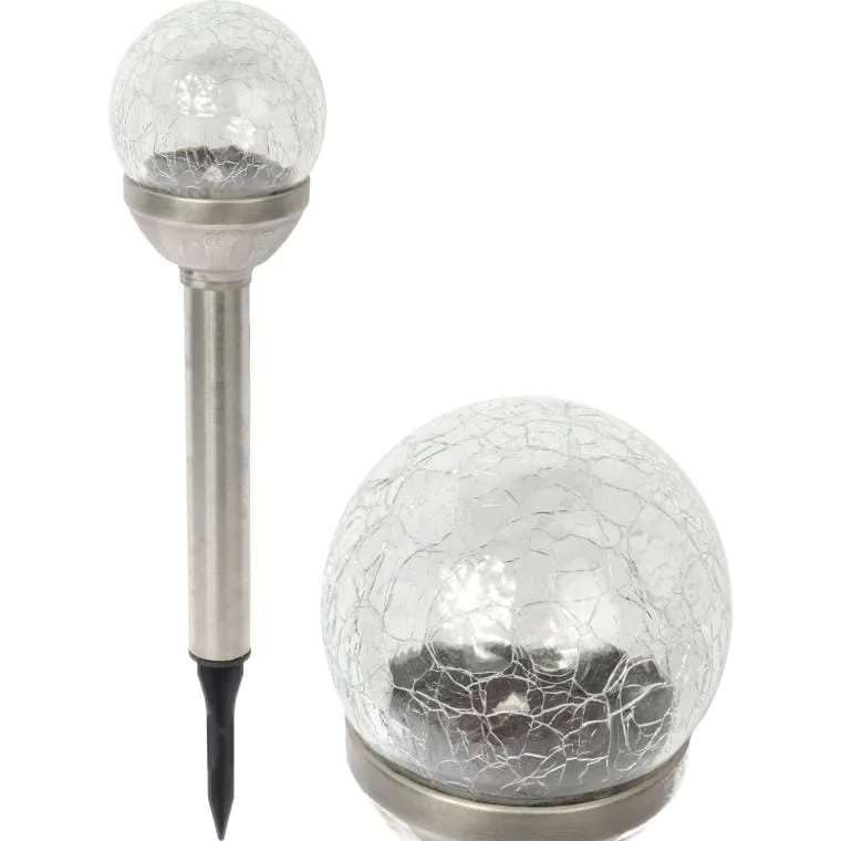 Lampa Solarna LED Z Efektem Crash Glass Wbijana W Ziemię, Odporna Na Warunki Pogodowe, Kolor - Srebrny