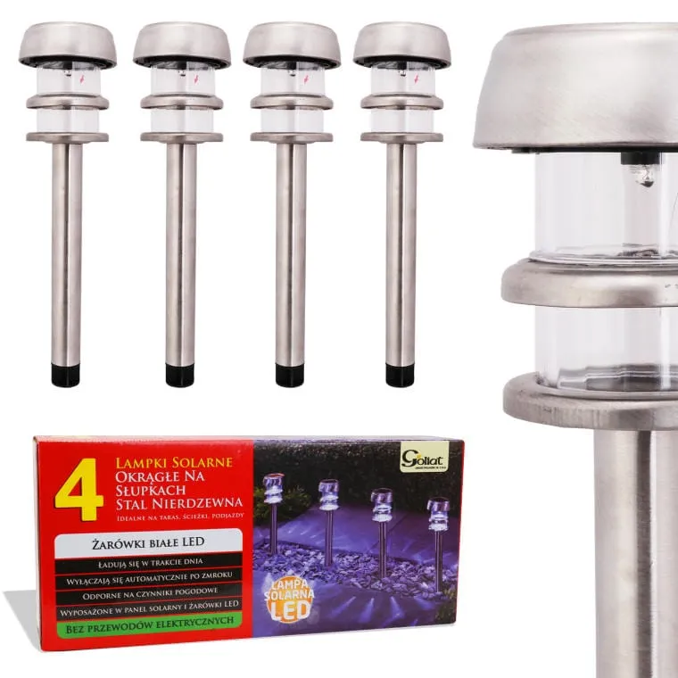 Zestaw 4 Samoładowalnych Okrągłych Lamp Solarnych Z Czujnikiem Zmierzchu Model
