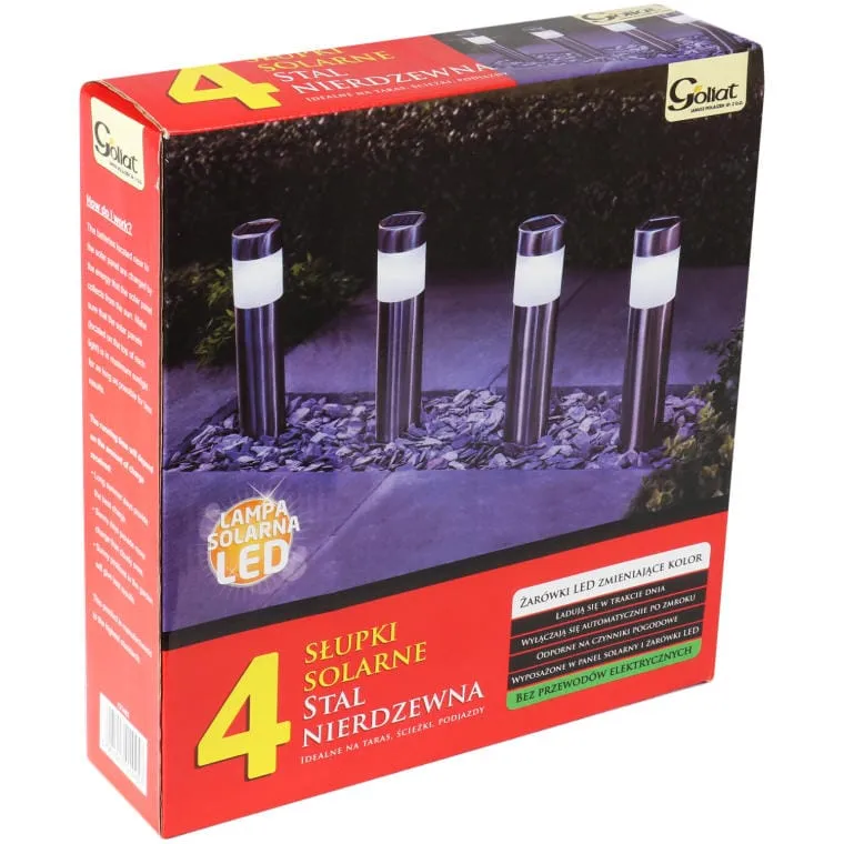 Komplet 4 Stalowych Lamp Solarnych Z Automatycznym Włącznikiem I LED