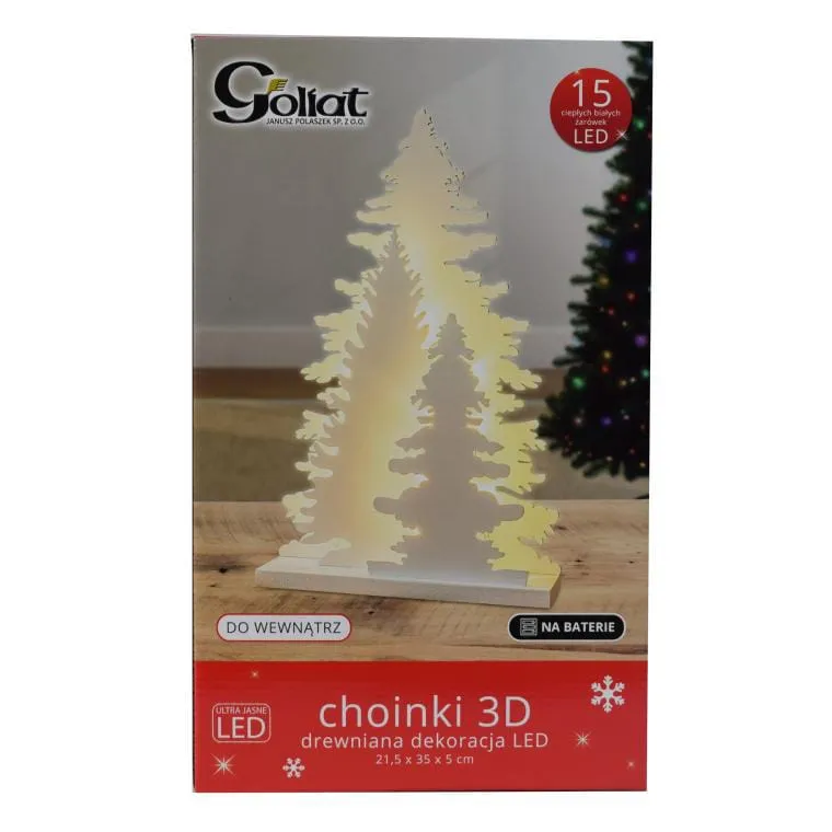 Drewniana Choinka 3D Z LED, Zasilana Bateryjnie