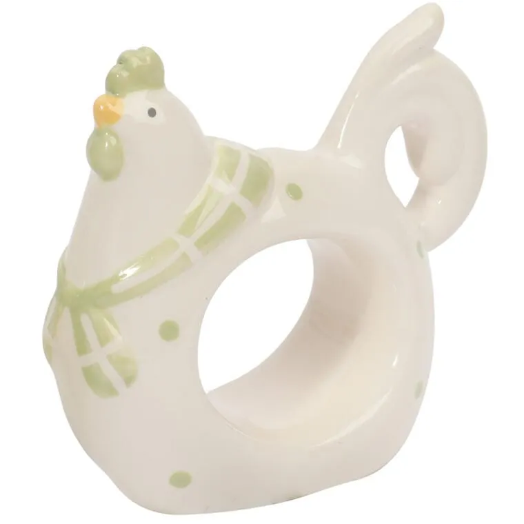 Ceramiczny Serwetnik Wielkanocny W Kształcie Kury Z Zielonymi Kropkami 8,5 cm - Biały