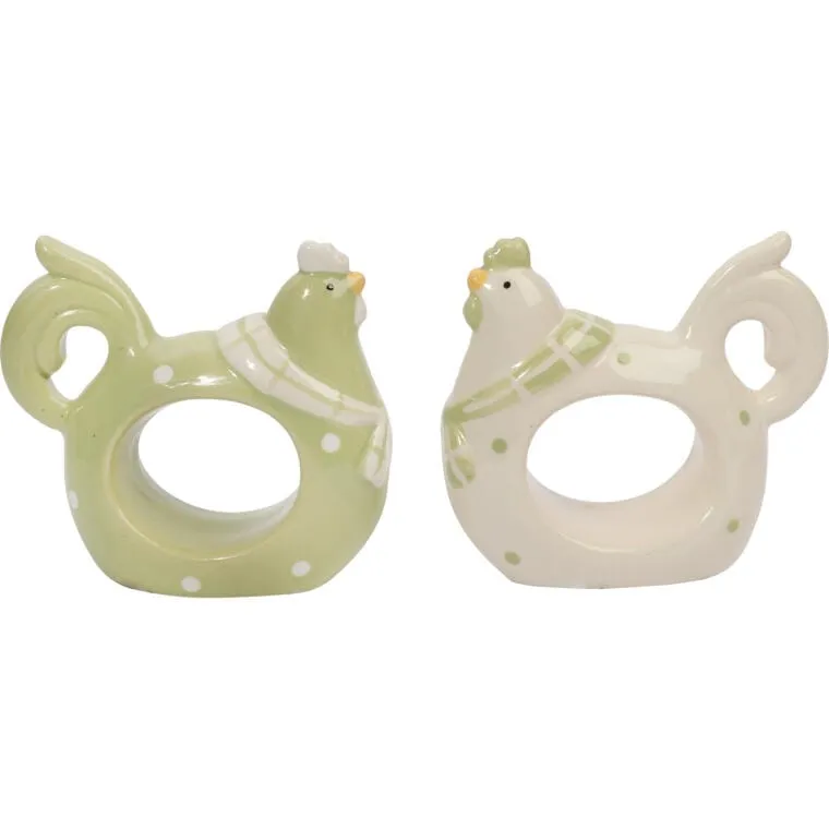 Ceramiczny Serwetnik Wielkanocny W Kształcie Kury Z Zielonymi Kropkami 8,5 cm - Biały