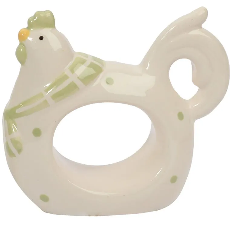 Ceramiczny Serwetnik Wielkanocny W Kształcie Kury Z Zielonymi Kropkami 8,5 cm - Biały
