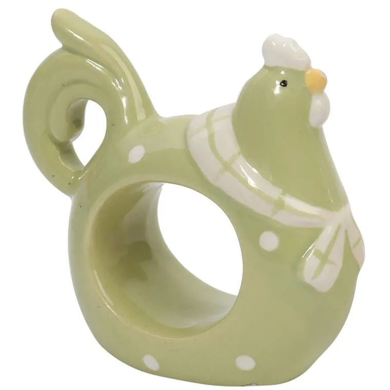 Wielkanocny Serwetnik Ceramiczny W Kształcie Kury Z Białymi Kropkami 8.5cm - Zielony