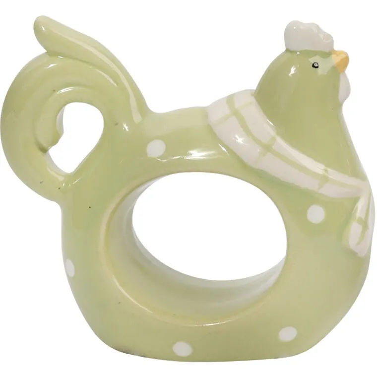 Wielkanocny Serwetnik Ceramiczny W Kształcie Kury Z Białymi Kropkami 8.5cm - Zielony