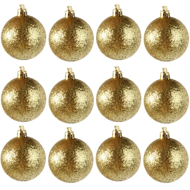 Komplet 12 Złotych Brokatowych Bombek Choinkowych, 6 cm