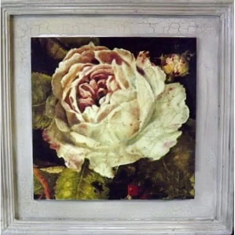 Postarzany Obraz Róży W Biało-Różowych Barwach 38x38 cm - Część Dwuczęściowej Kolekcji