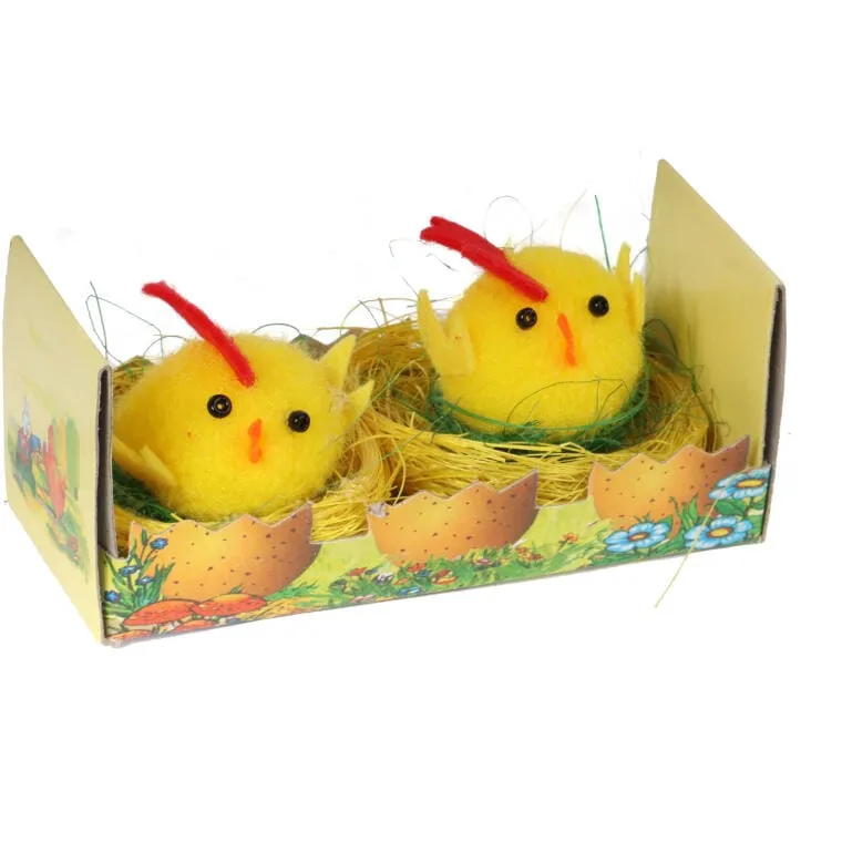 Zestaw Figurki Dekoracyjne Koguciki W Gniazdach 2 Sztuki, 6 cm - Żółte
