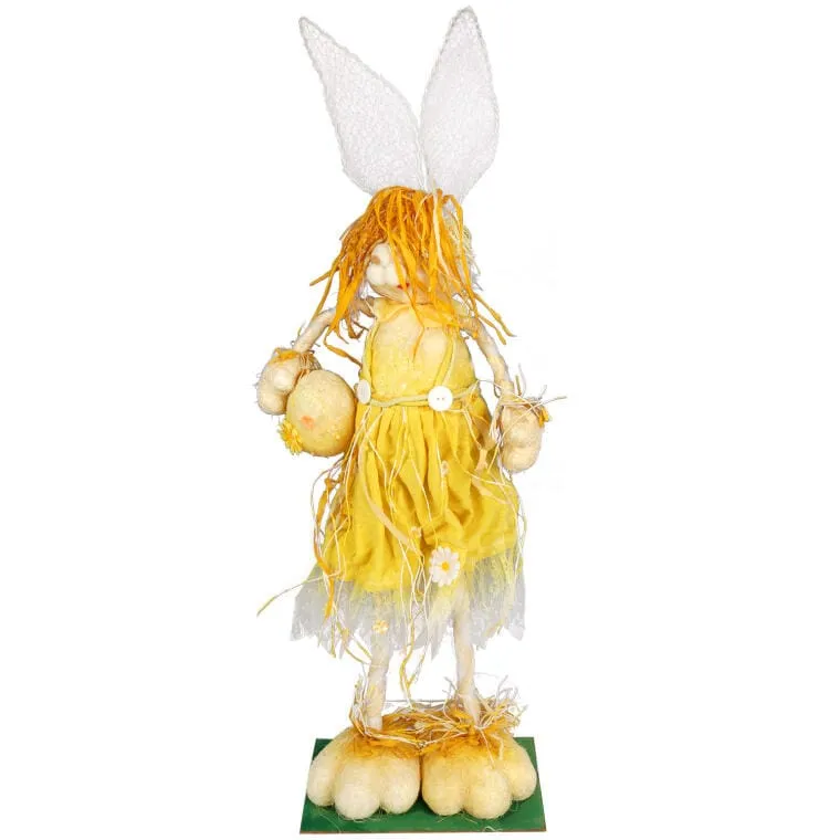 Żółty Zając Z Sizalu Trzymający Jajko - Wielkanocna Figurka Stojąca 78cm
