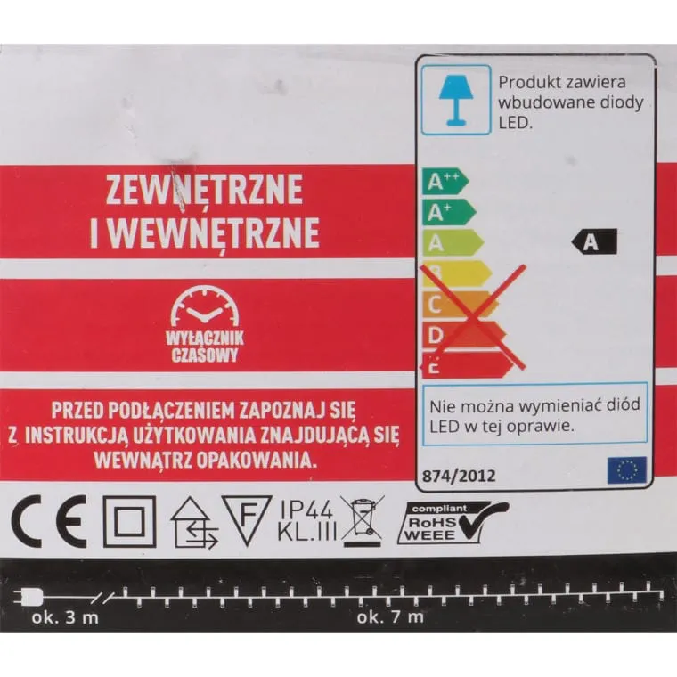 Lampki Choinkowe 160 LED Zewnętrzne I Wewnętrzne Z Wyłącznikiem Czasowym Zimny - Biały