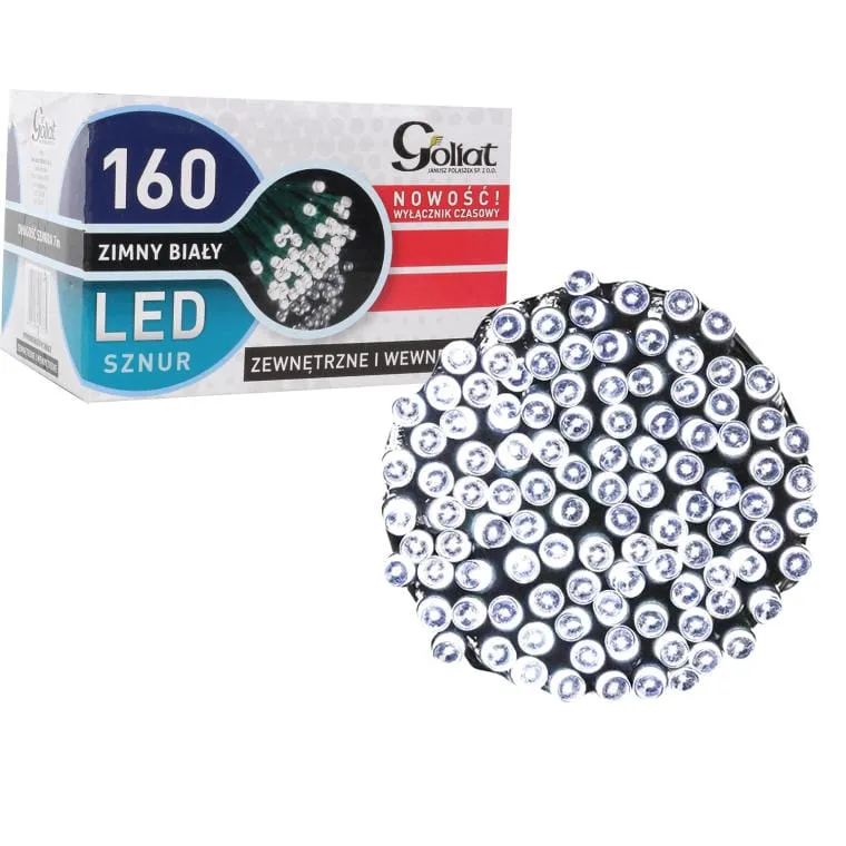 Lampki Choinkowe 160 LED Zewnętrzne I Wewnętrzne Z Wyłącznikiem Czasowym Zimny - Biały