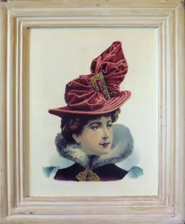 Obraz Vintage 'Kobieta W Czerwonym Kapeluszu' - 32 x 38 cm - Część Serii