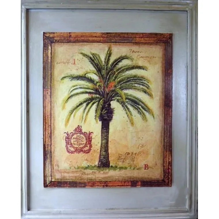 Obraz Z Postarzanym Efektem Palma 46x56 cm - Część Dwuczęściowej Serii
